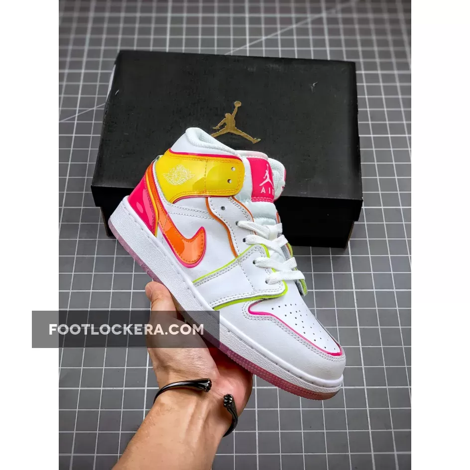 Air Jordan 1 Mid Gs 'Edge Glow' AJ1 WHITE/HYPE CRIMSON-PINK BLAST - mid edge glow jordan